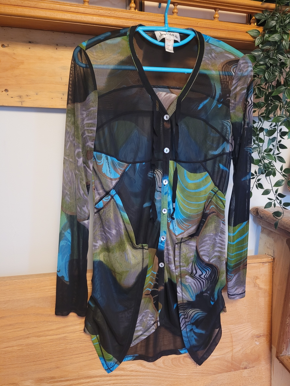 Vintage Joseph Ribkoff Sheer Abstract Print Button Cardigan